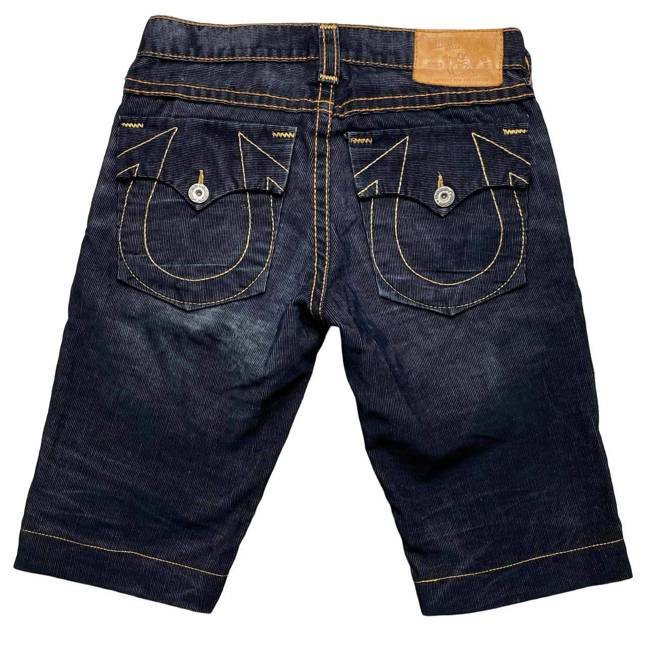 True Religion Corduroy Black and Gold Stitch Jorts Jean Shorts (34W)