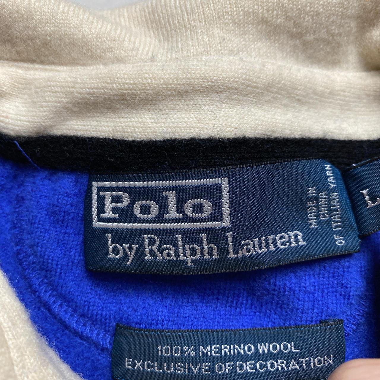 Polo Ralph Lauren Switzerland Blue and White 2008 Merino Wool Long Sleeve Polo Shirt (L)