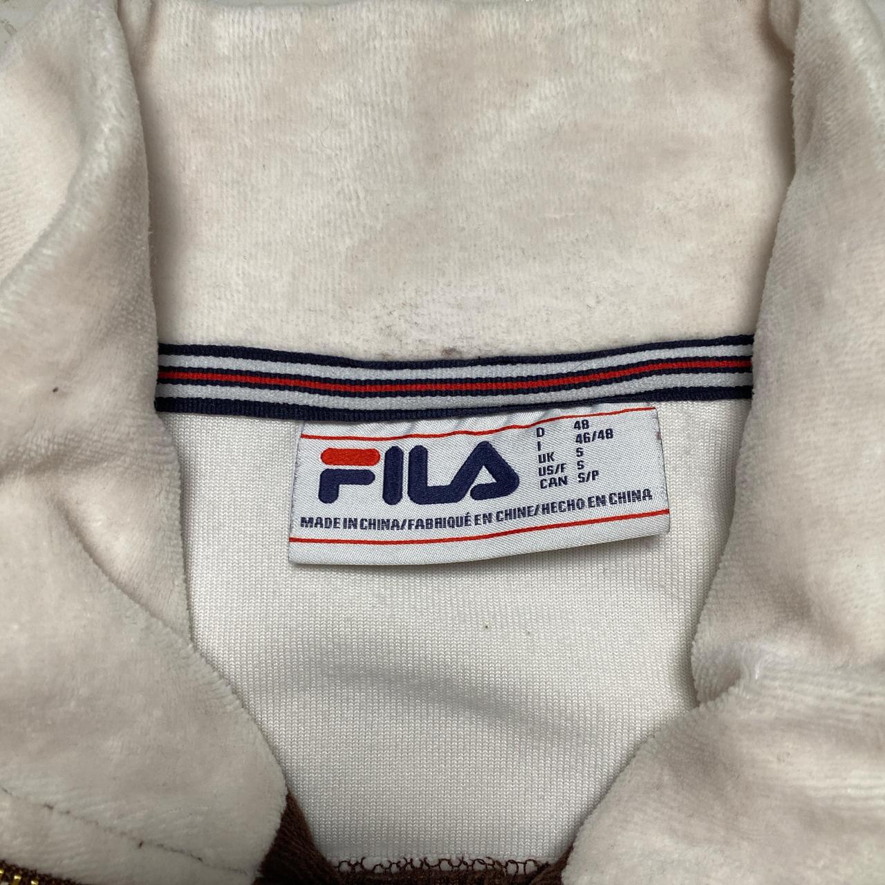 Fila Brown and White Velour Zip Tracksuit Jacket (S)