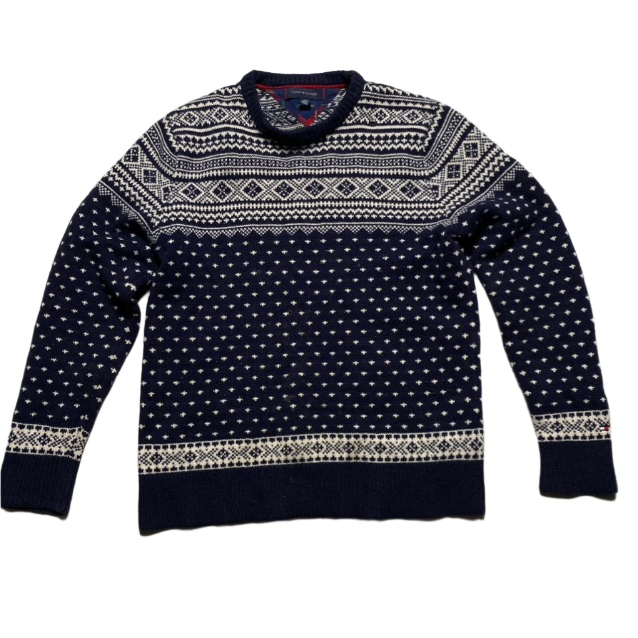 Tommy Hilfiger Navy and White Thick Knit Jumper (L)