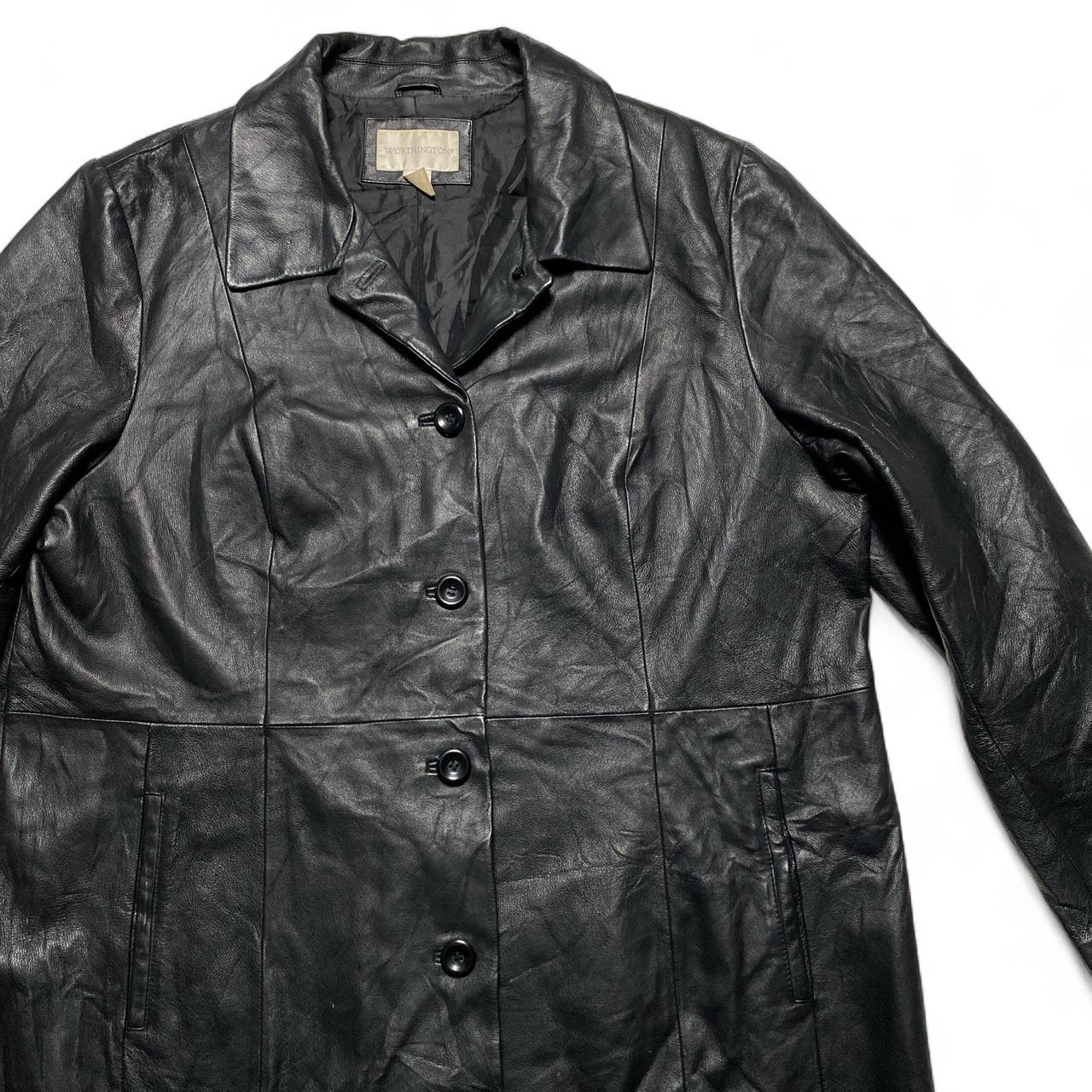 Worthington Black Leather Trench Coat Jacket (2XL)