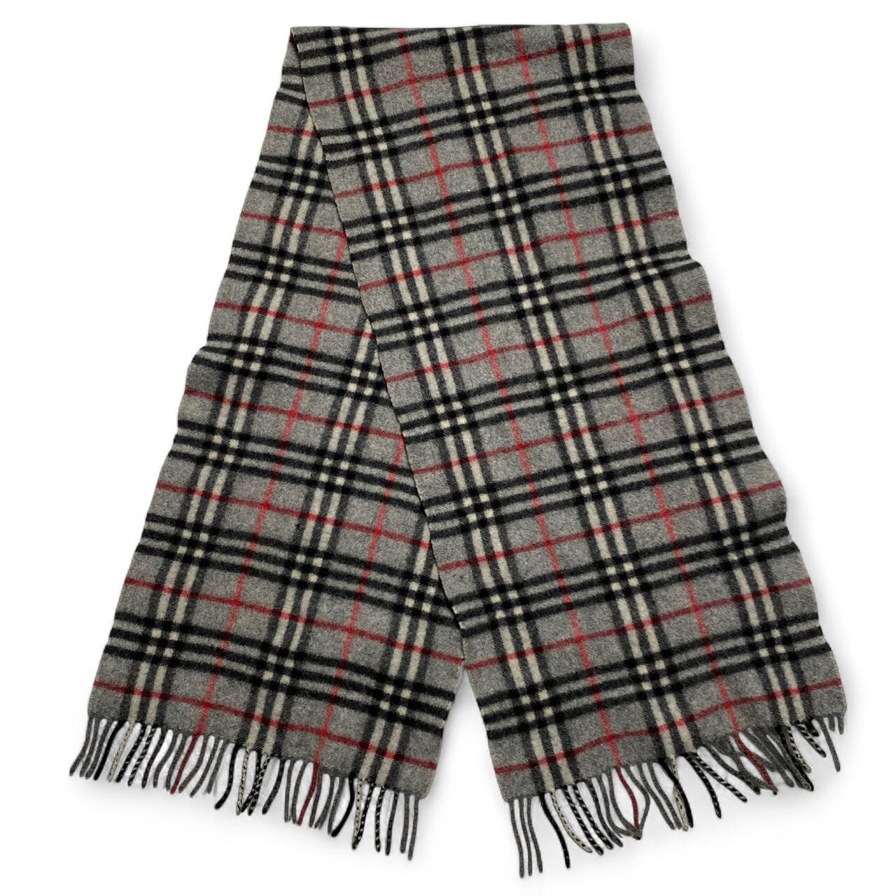 Burberry Nova Check Grey Black and Red Cashmere Wool Scarf
