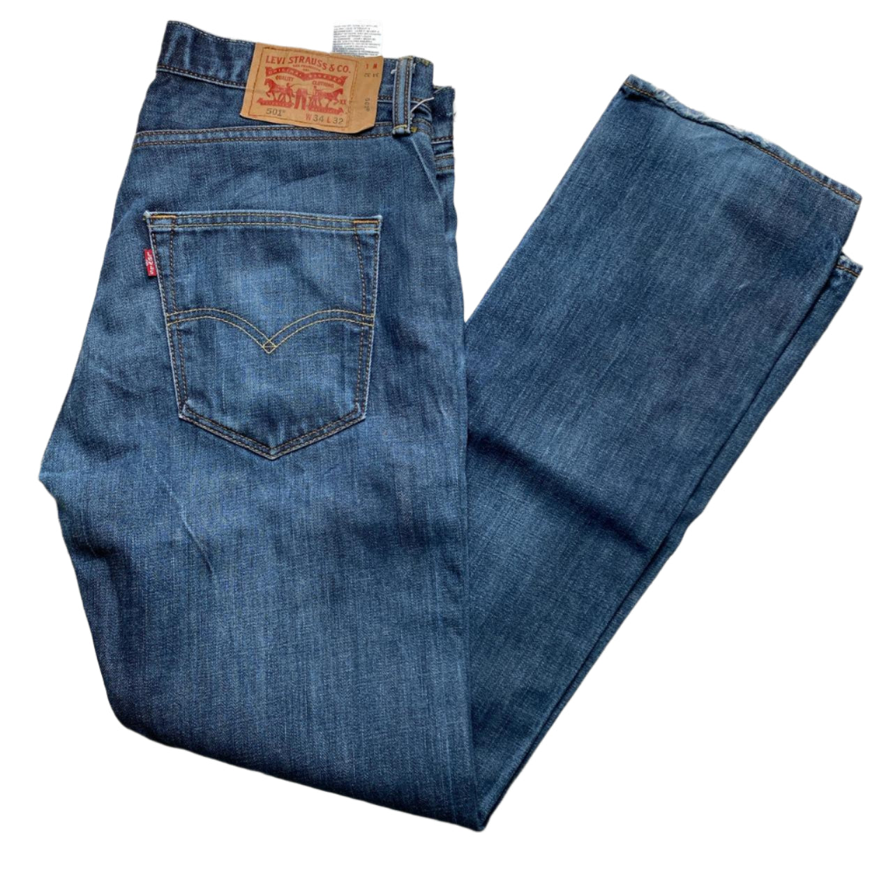 Levis 501 Baggy Navy Distressed Jeans (34W)