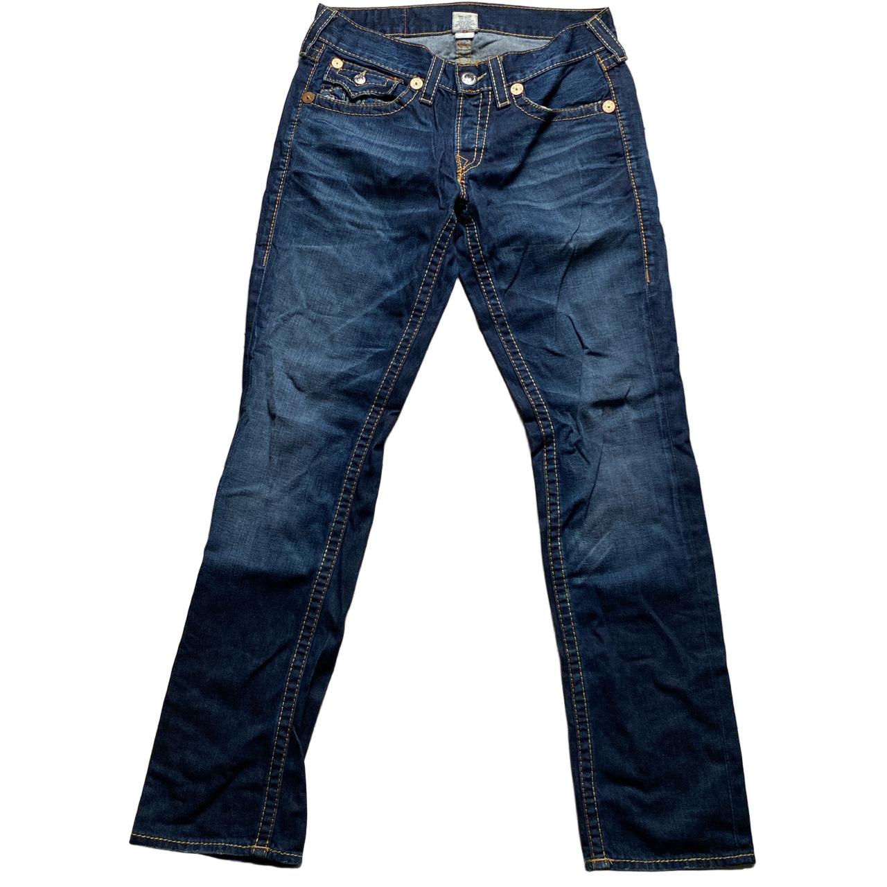 True Religion Jack Big T Navy and Gold Yellow Stitch Jeans (32W)