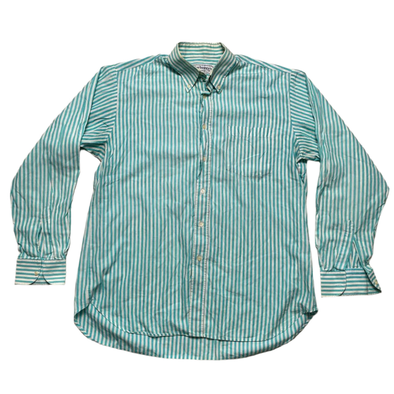 Burberry Burberrys Vintage Striped Light Blue and White Long Sleeve Shirt (L)