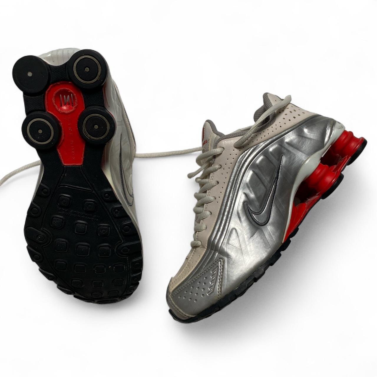 Nike Shox R4 Silver Metallic Red and White
