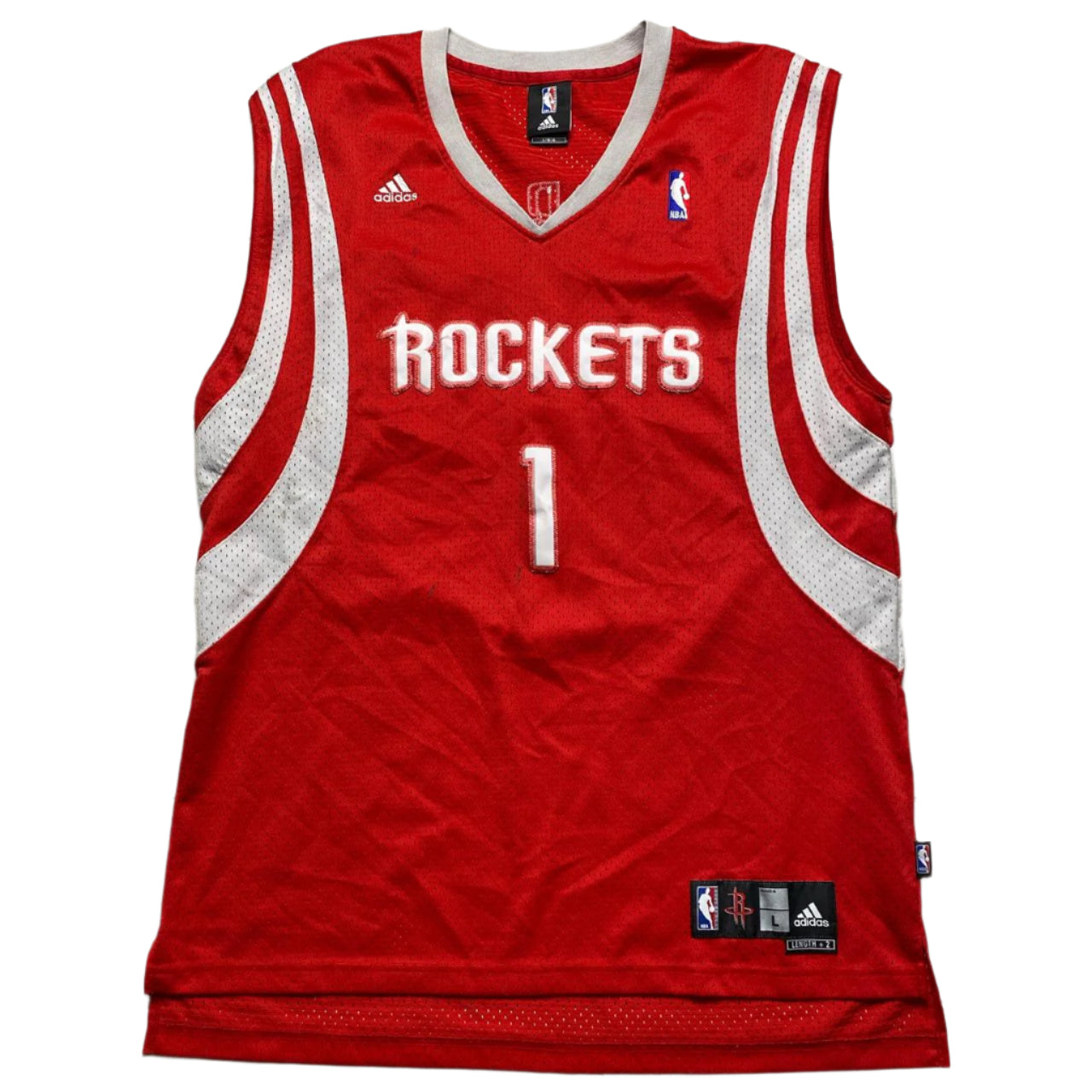 Houston Rockets Adidas McGrady Number 1 Red and White Basketball Jersey Vest (L)