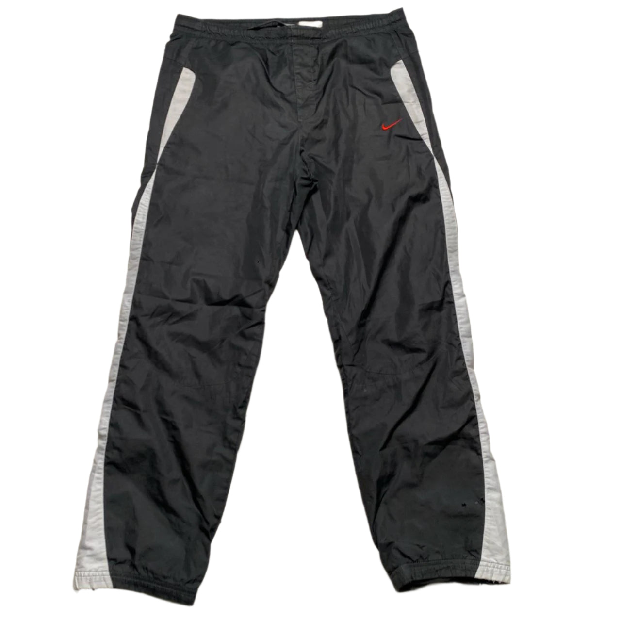 Nike Vintage y2k Grey White and Red Swoosh Shell Trackpant Bottoms (S)
