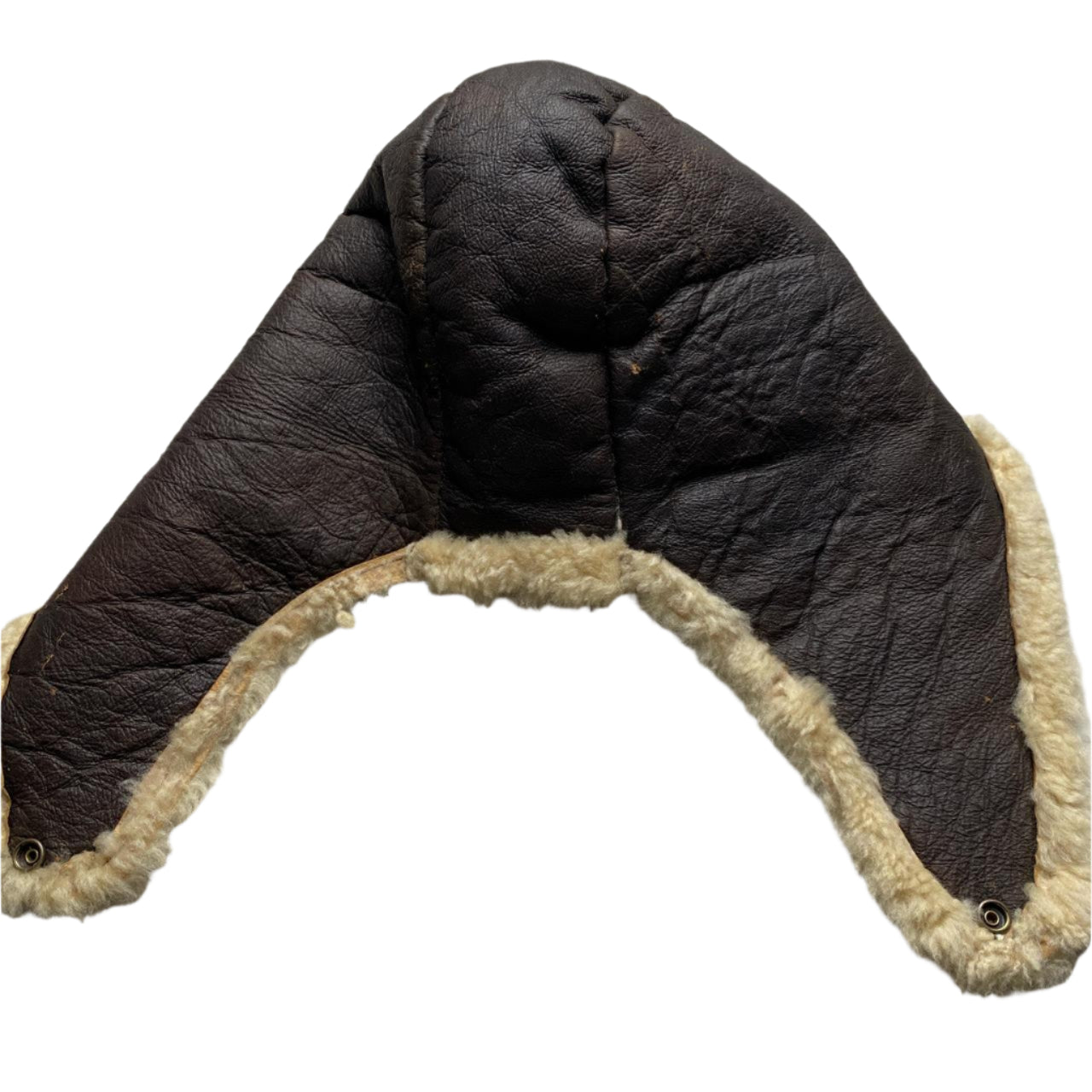 Sheepskin Leather Vintage Dog Ear Trapper Hat Brown and Cream