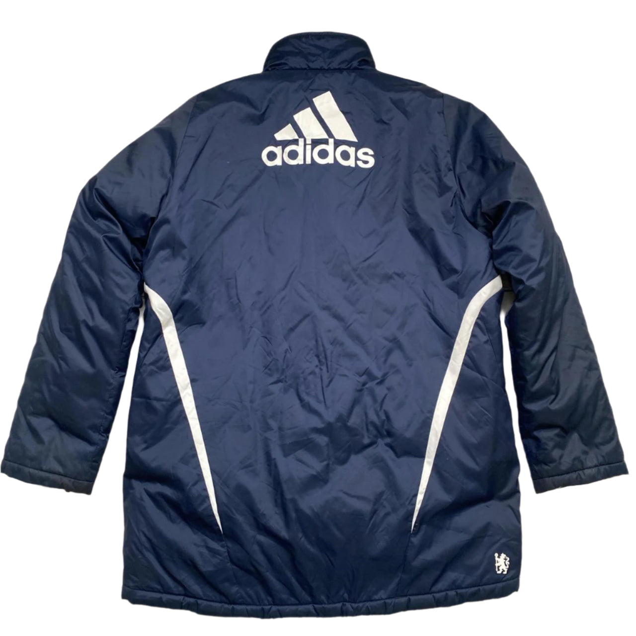 Chelsea Adidas Climawarm Padded Parka Long Coat Jacket Navy and White (L)
