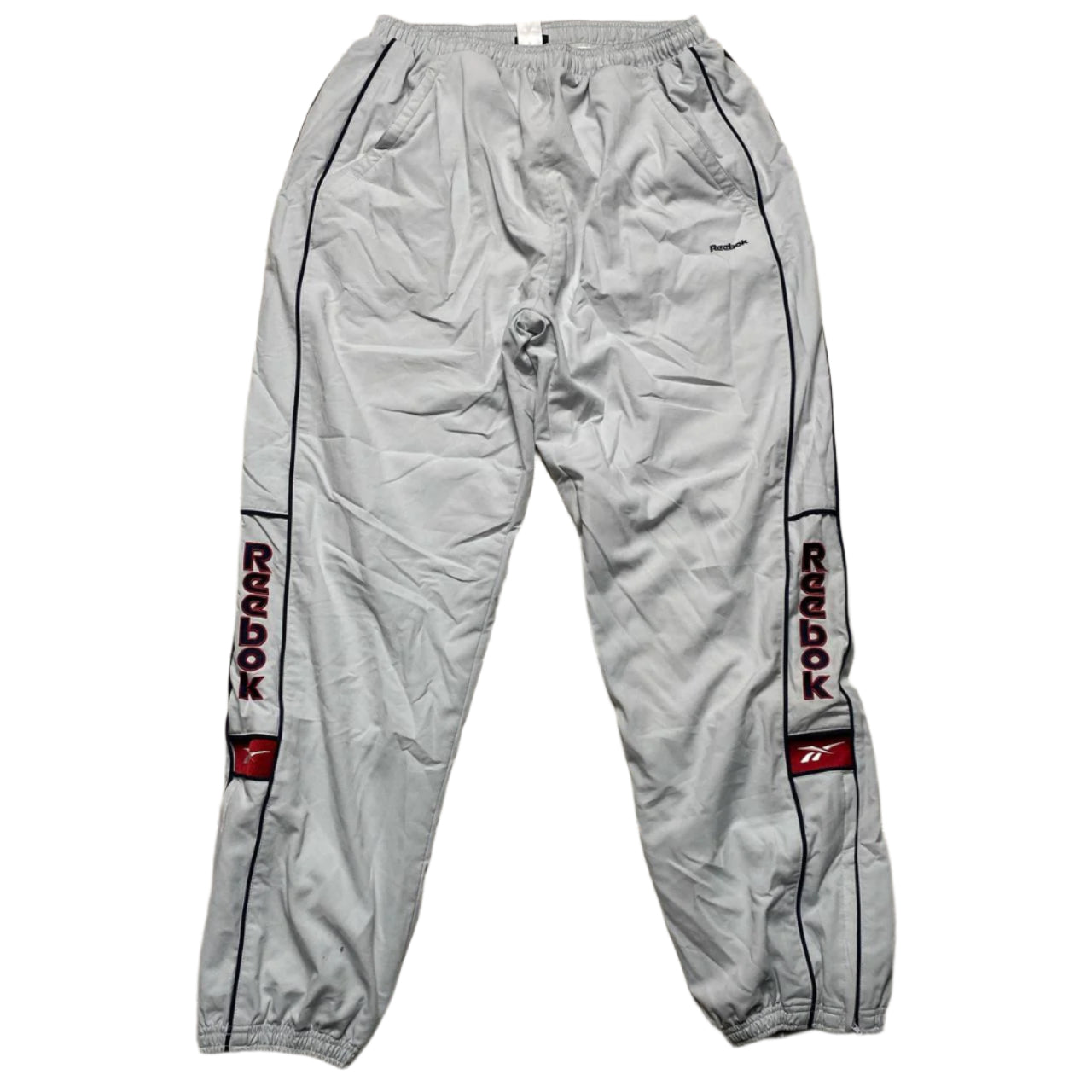 Reebok Light Grey White Shell Trackpant Baggy Bottoms (L)