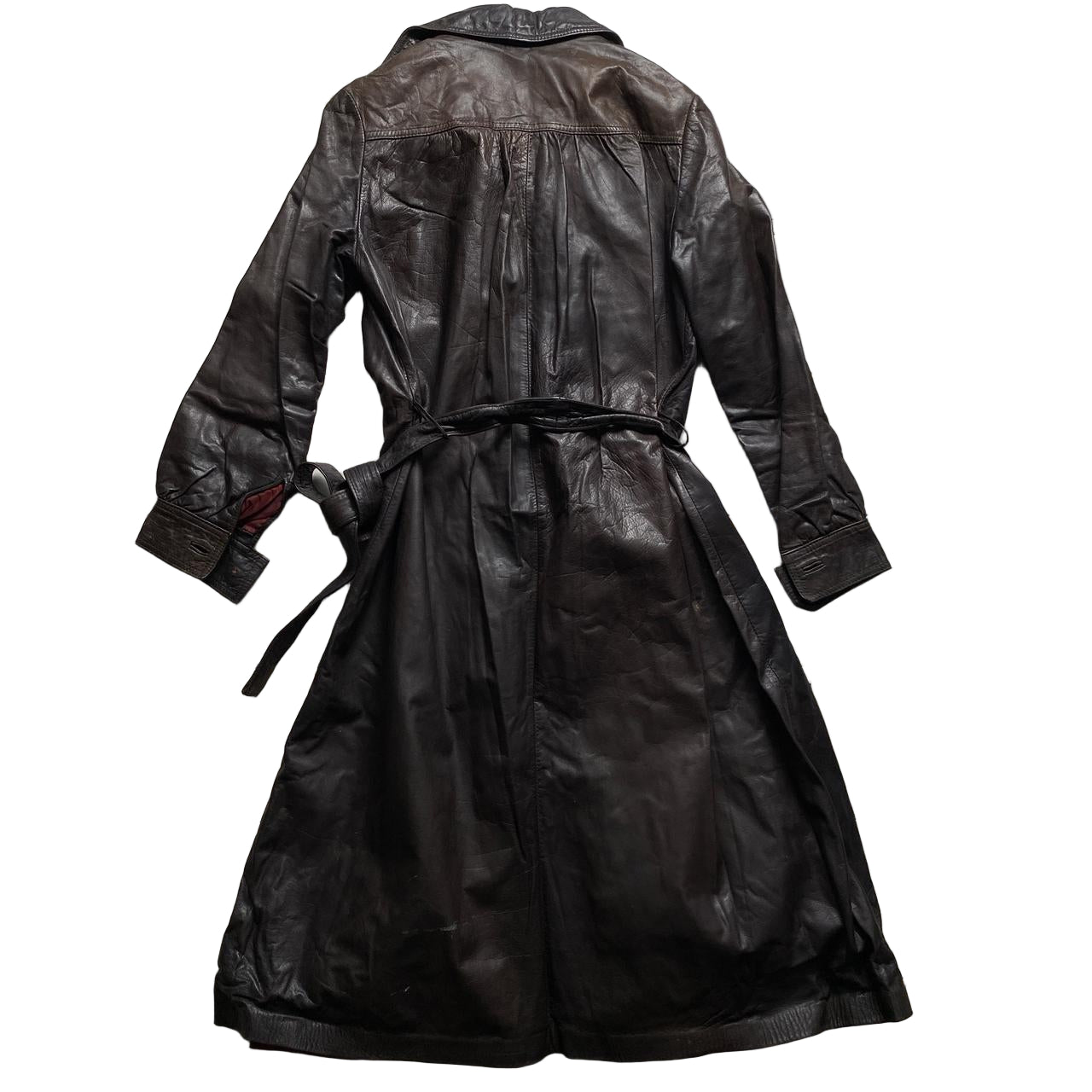 Leone London Vintage Brown Long Leather Trench Coat (S)