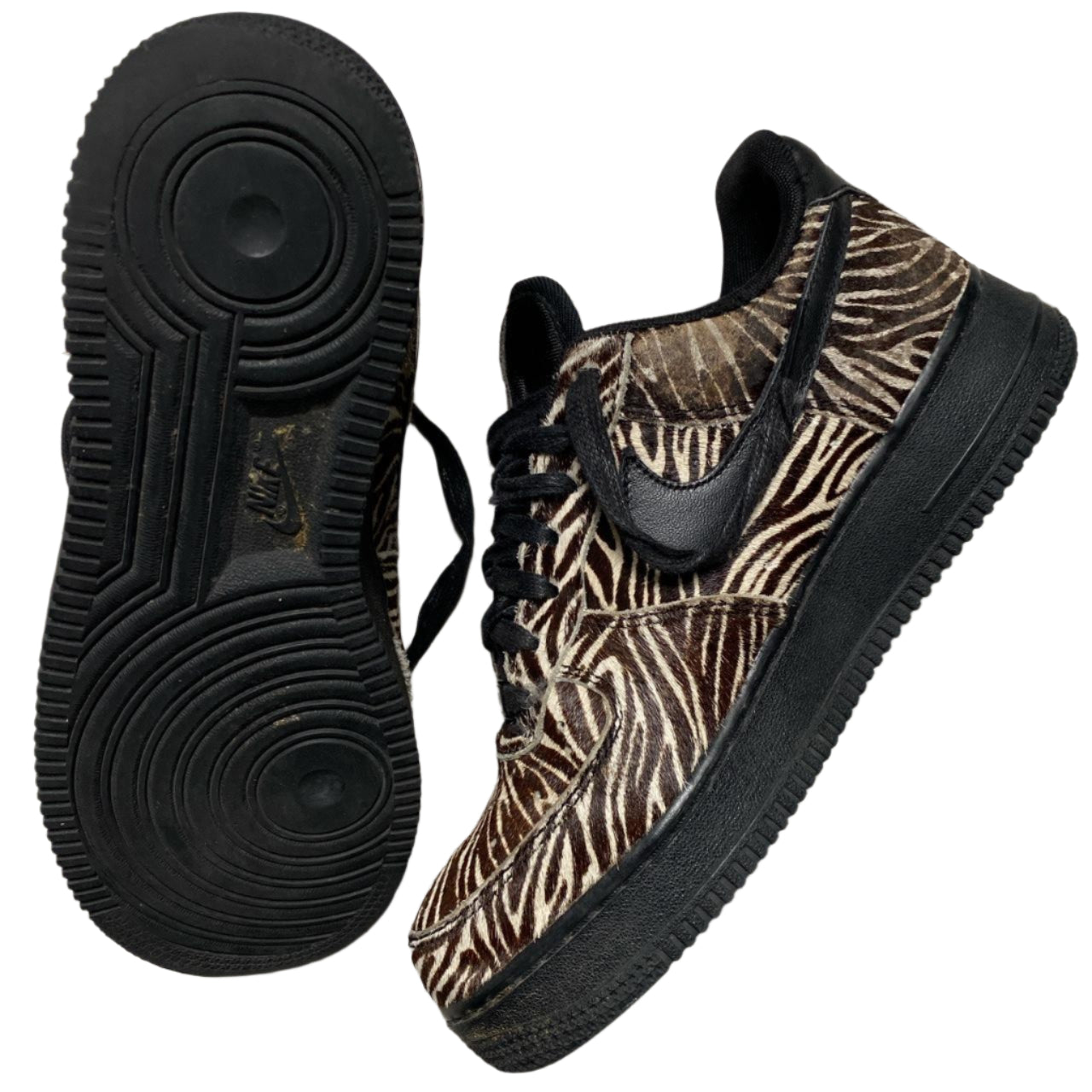 Nike Air Force 1 Brown and White Zebra Print Stripes Pony Hair (UK 5)