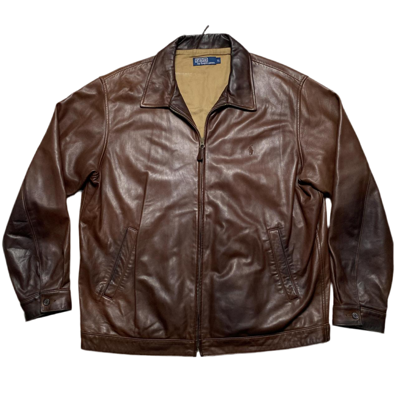 Ralph Lauren Polo Vintage Brown Leather Bomber Jacket (XL)