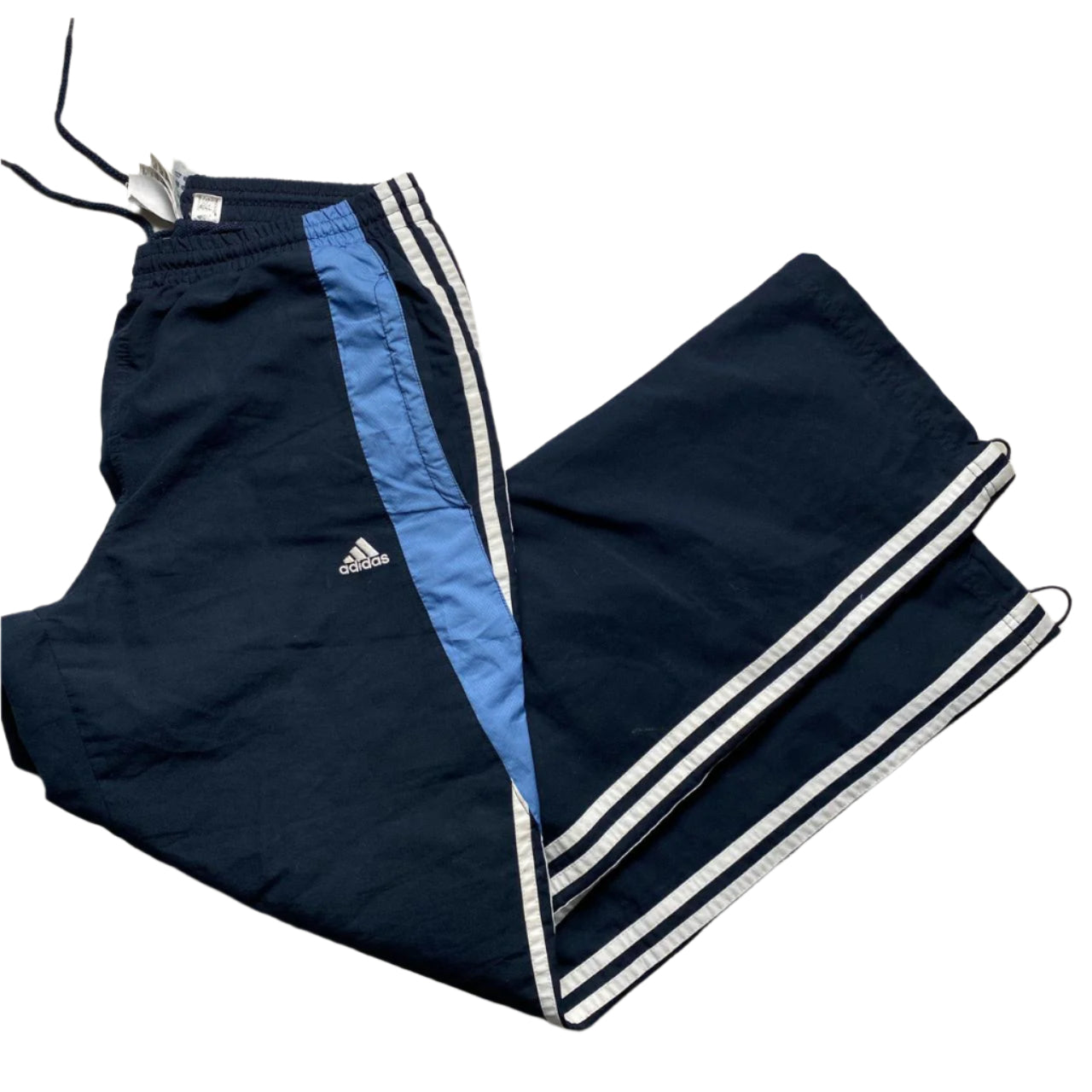 Adidas Navy Blue and White Shell Baggy Trackpant Bottoms (M)