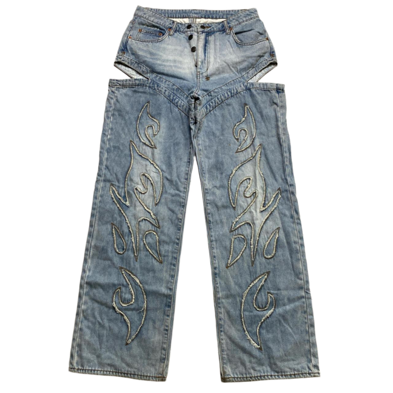 Ksubi Embroidered Flame Denim Thigh Slit Baggy Jeans (29W)
