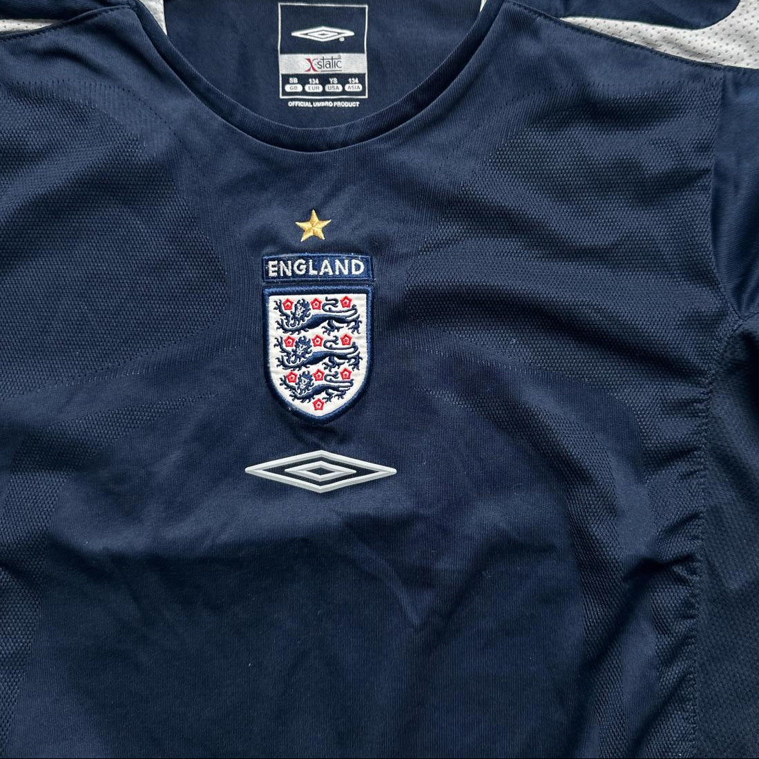 England Umbro Vintage Navy and White Kids Football Jersey (S)
