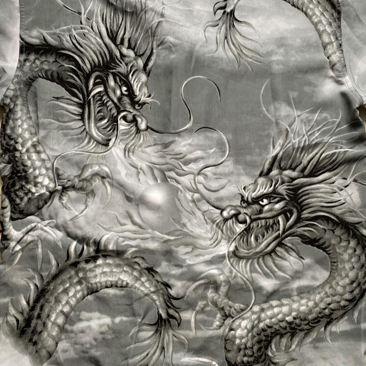 Y2K Vintage Dragon Silver Japanese Silk Shirt (XL)