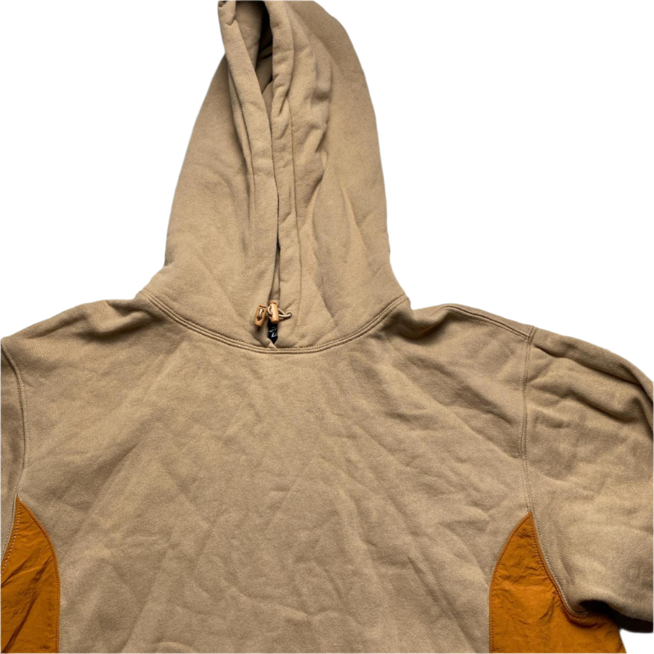 Stussy Tan Sand Brown and Orange Nylon Panelling Hoodie (M)