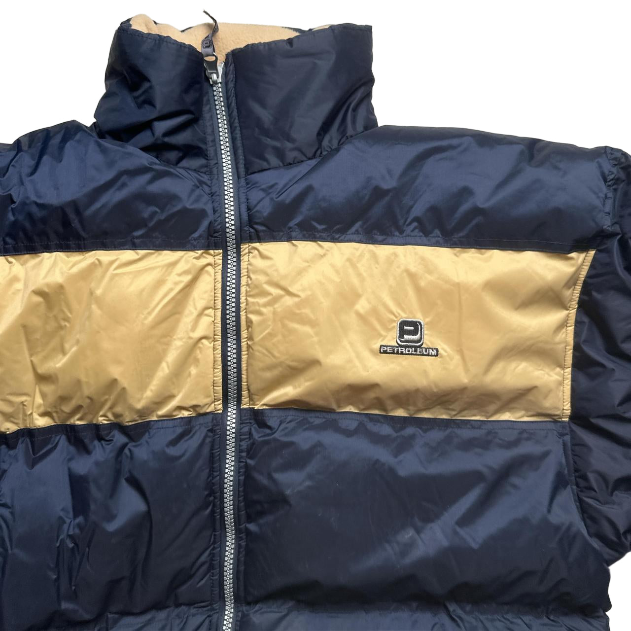 Petroleum Vintage 90’s Reversible Fleece Navy and Cream Puffer Jacket (XL)