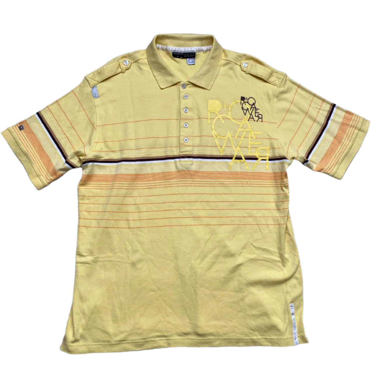Rocawear Yellow Brown and Orange Polo Shirt (XL)