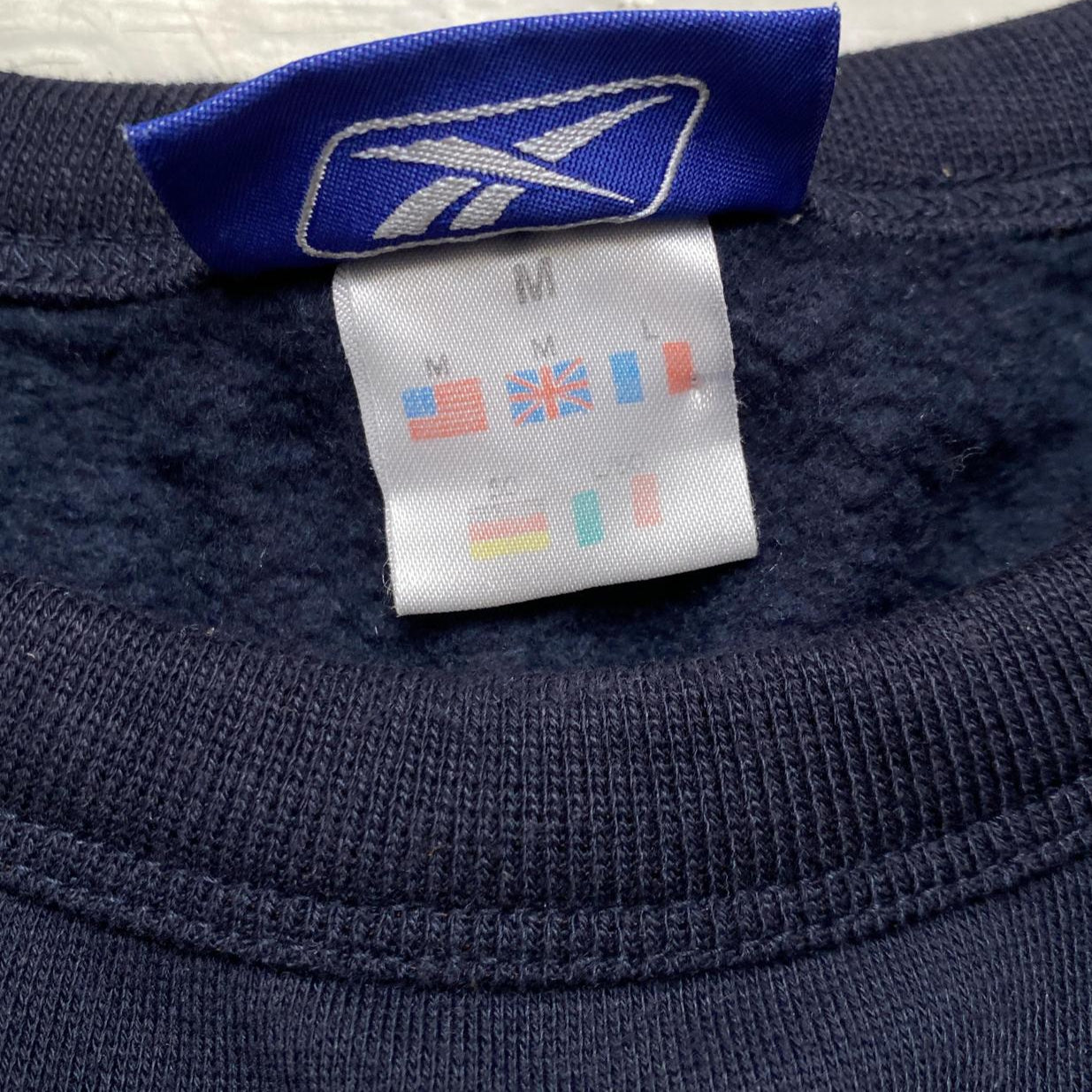 Reebok Navy and White Crewneck Jumper (M)