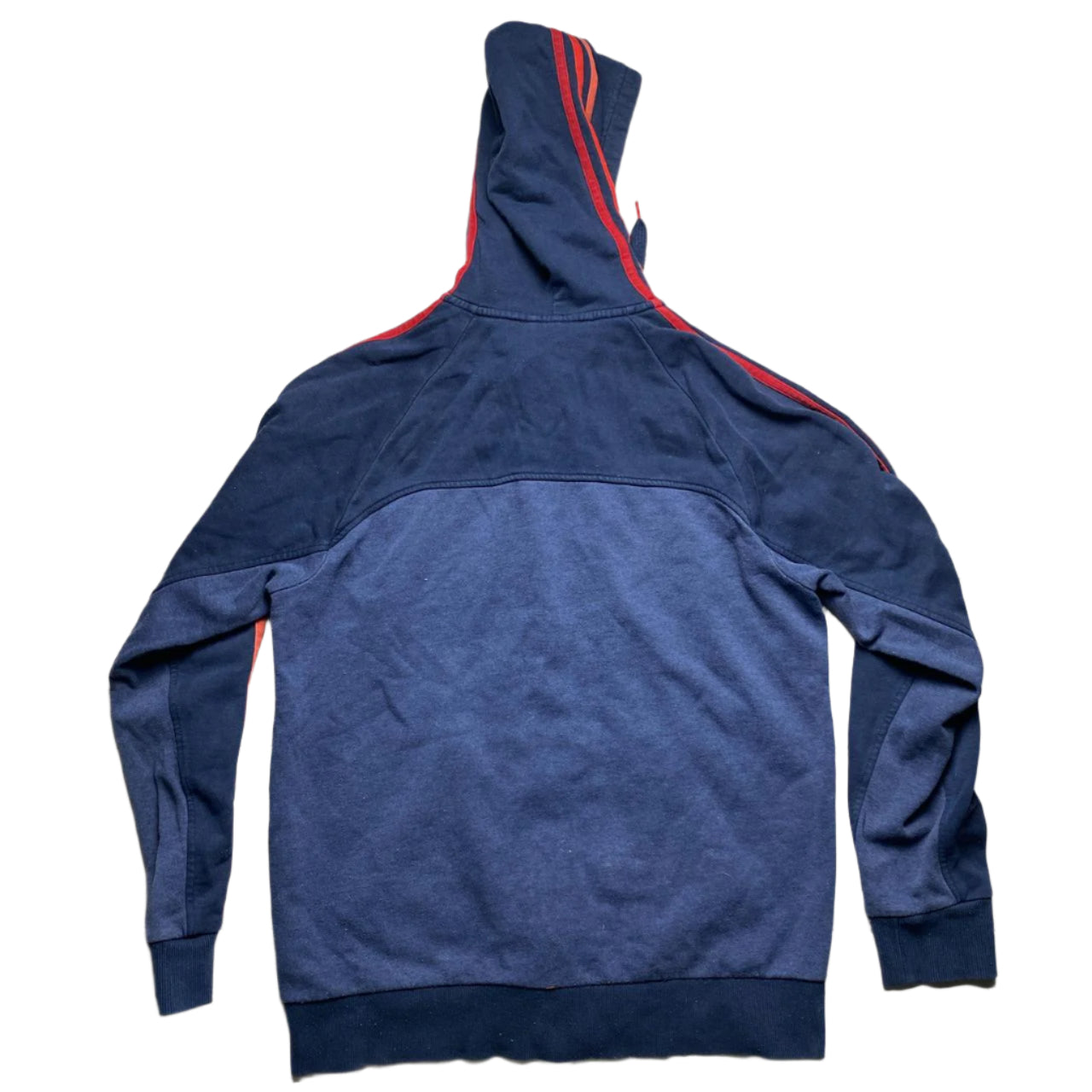 Adidas Performance Essentials Navy Two Tone Red and Orange Stripes Hoodie (M)