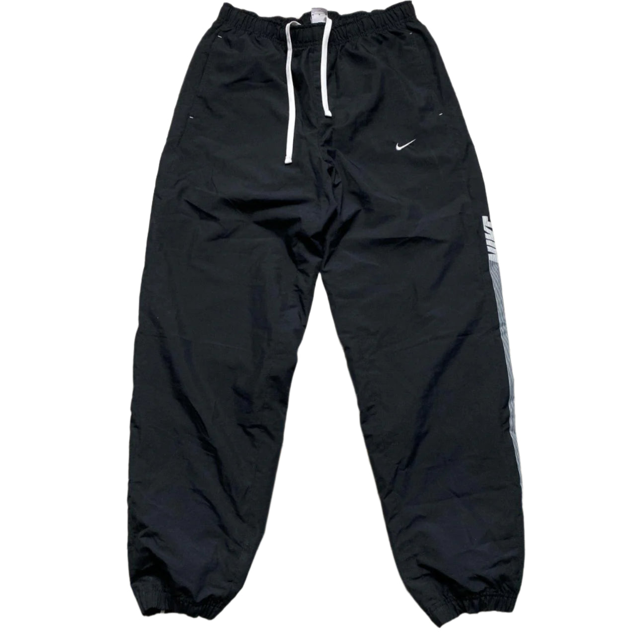 Nike Vintage Club Spellout Black and White Shell Trackpant Baggy Bottoms (M)