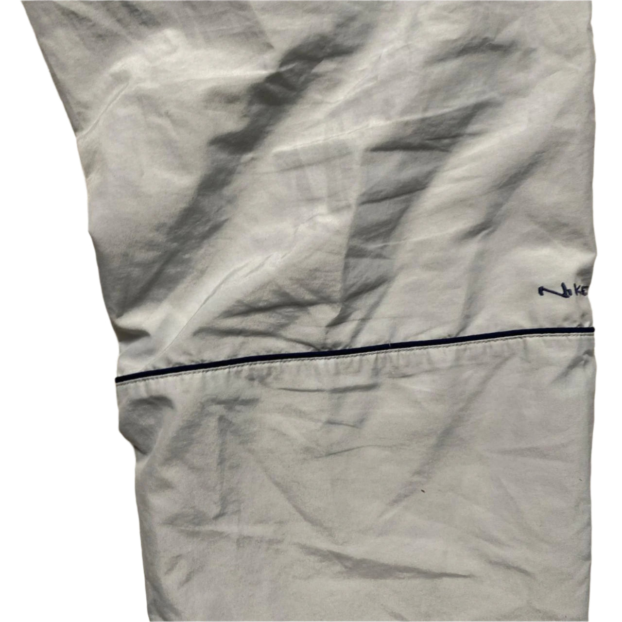 Nike Silver Grey and Navy Swoosh and Tribal Spellout Shell Baggy Trackpant Bottoms (L)