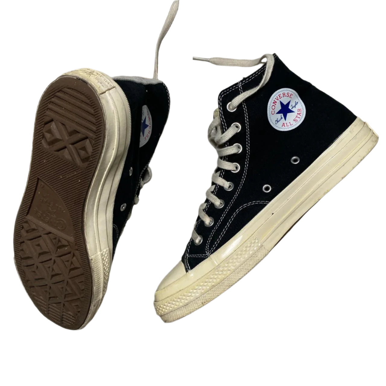Comme Des Garcons Play Black Red and White Converse High Top Trainers (UK 10)