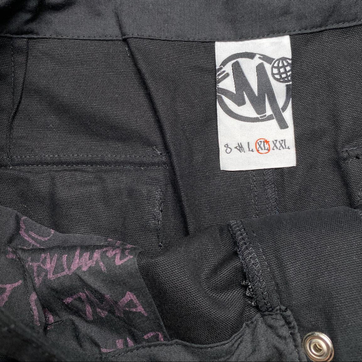 Minus Two Diamante Rhinestone Pink and Silver Black Cargo Trousers (XL)