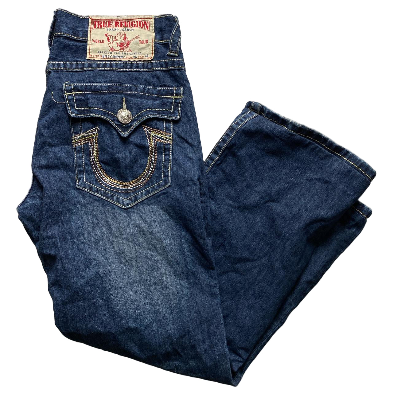 True Religion Billy Super T Multi Colour Stitch Baggy Jeans (36W)