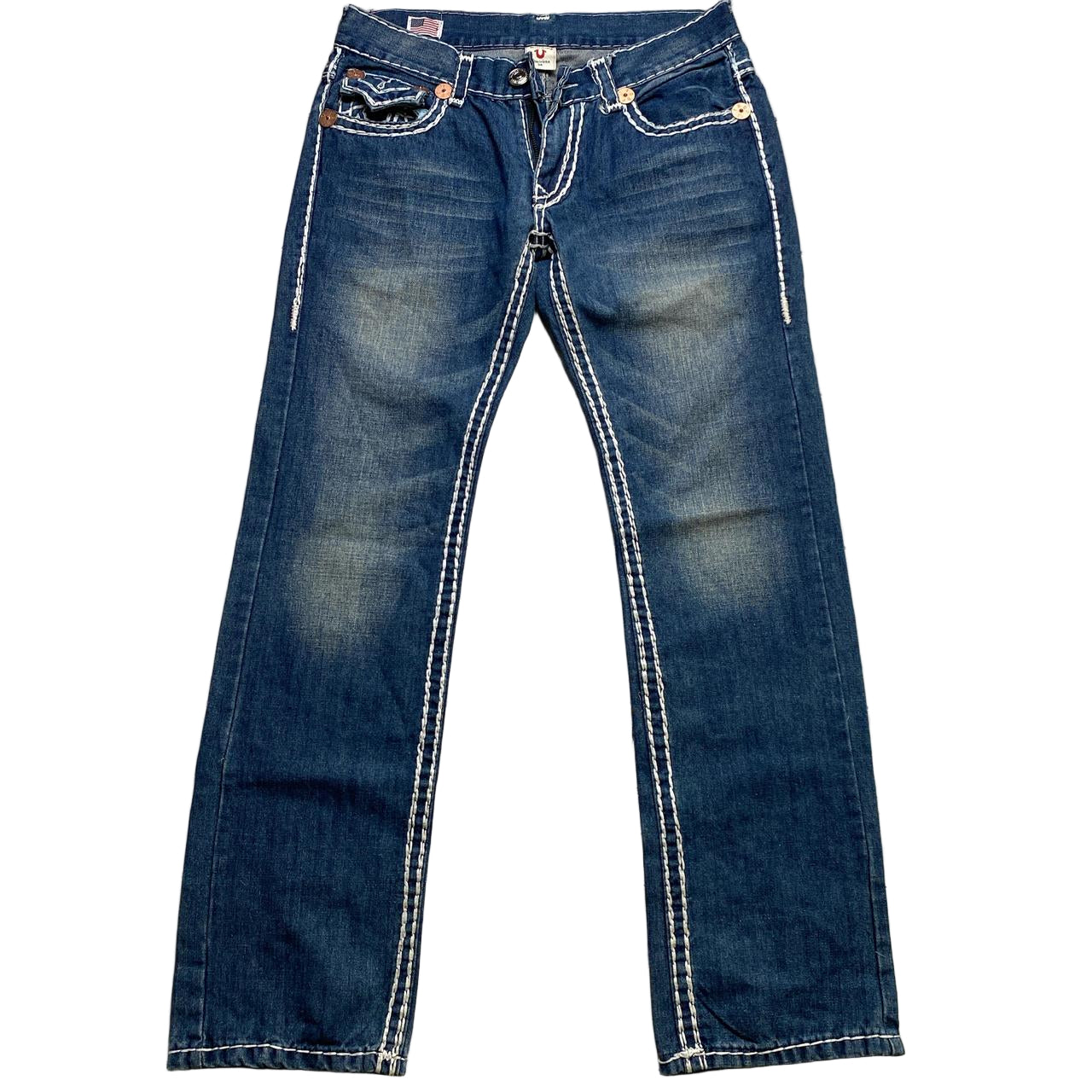 True Religion Billy Super OT Big White Stitch Blue Jeans (34W)