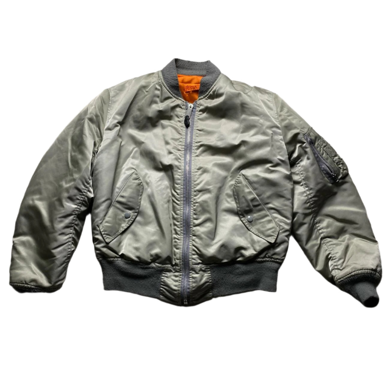Alpha Industries Green and Orange Pilot Bomber Jacket (M)