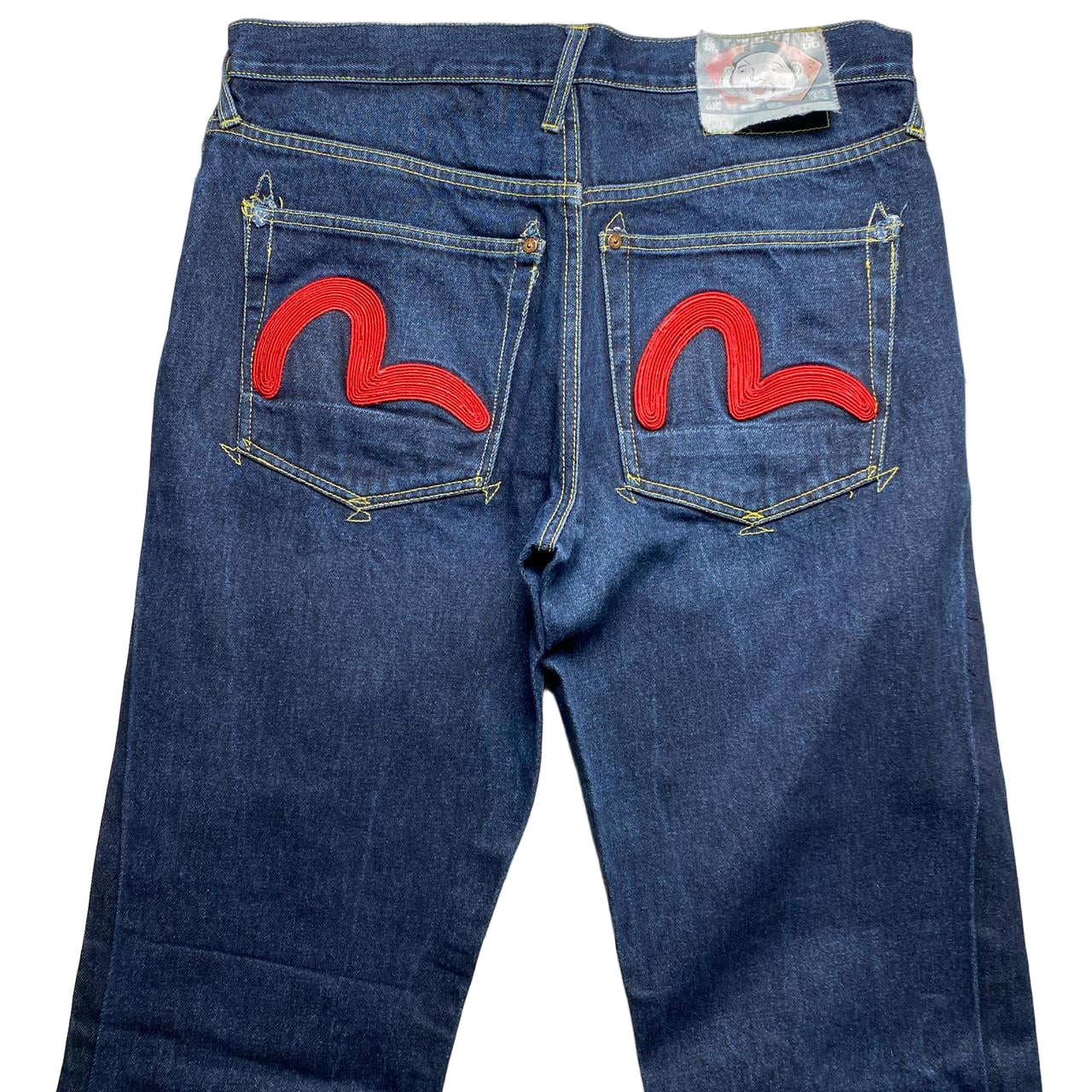 Evisu Navy Red Daicock Swoosh Baggy Jeans (34W)