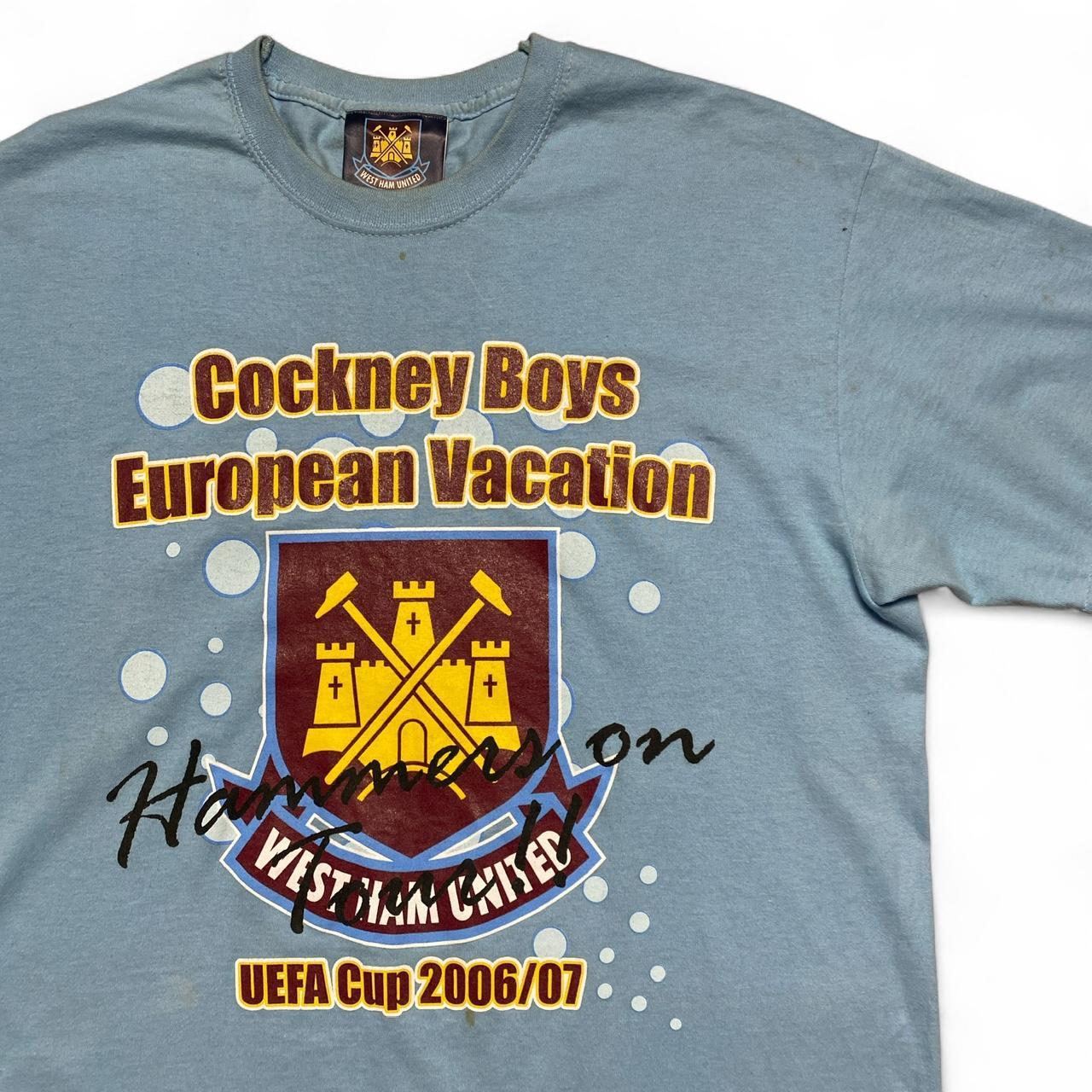 West Ham Cockney Boys European Vacation 2006/07 Vintage T Shirt Light Blue (S)