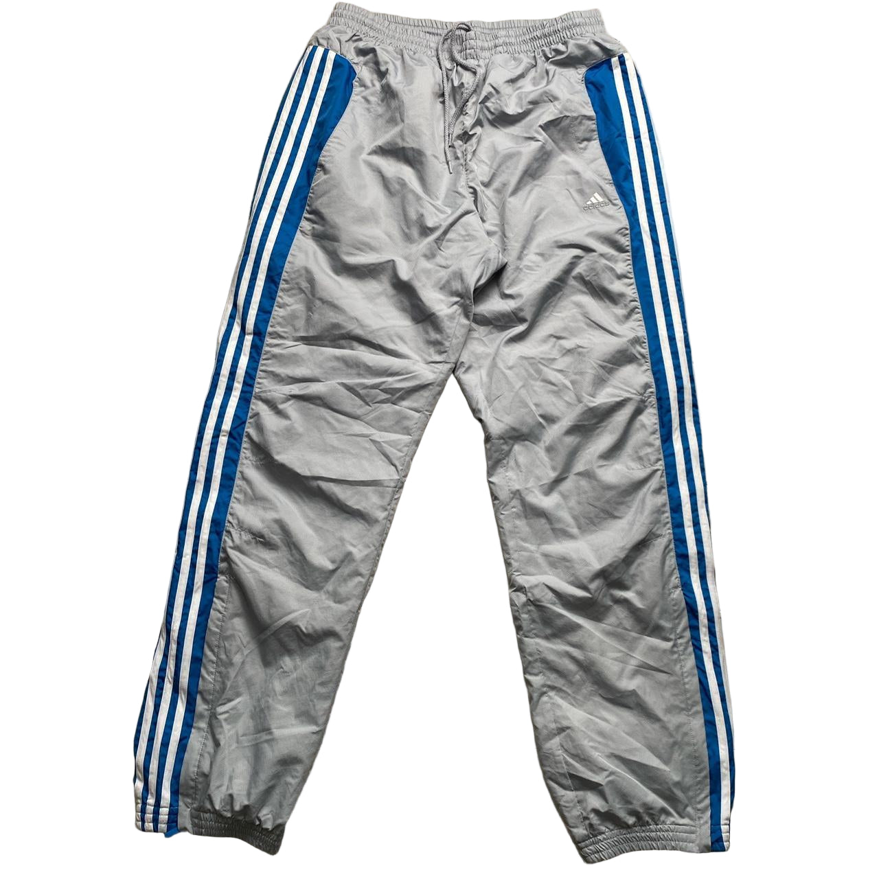 Adidas Vintage Baggy Shell Trackpant Bottoms Silver Blue and White (L)