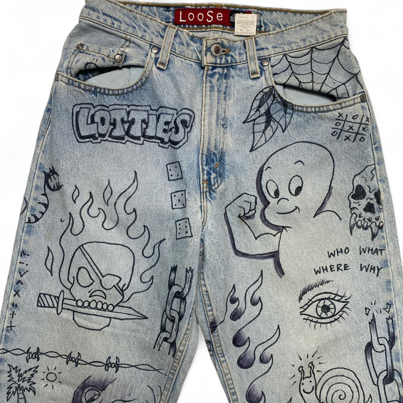 Levis Silver Tab Custom Hand Drawn Light Blue Baggy Jeans (28W)