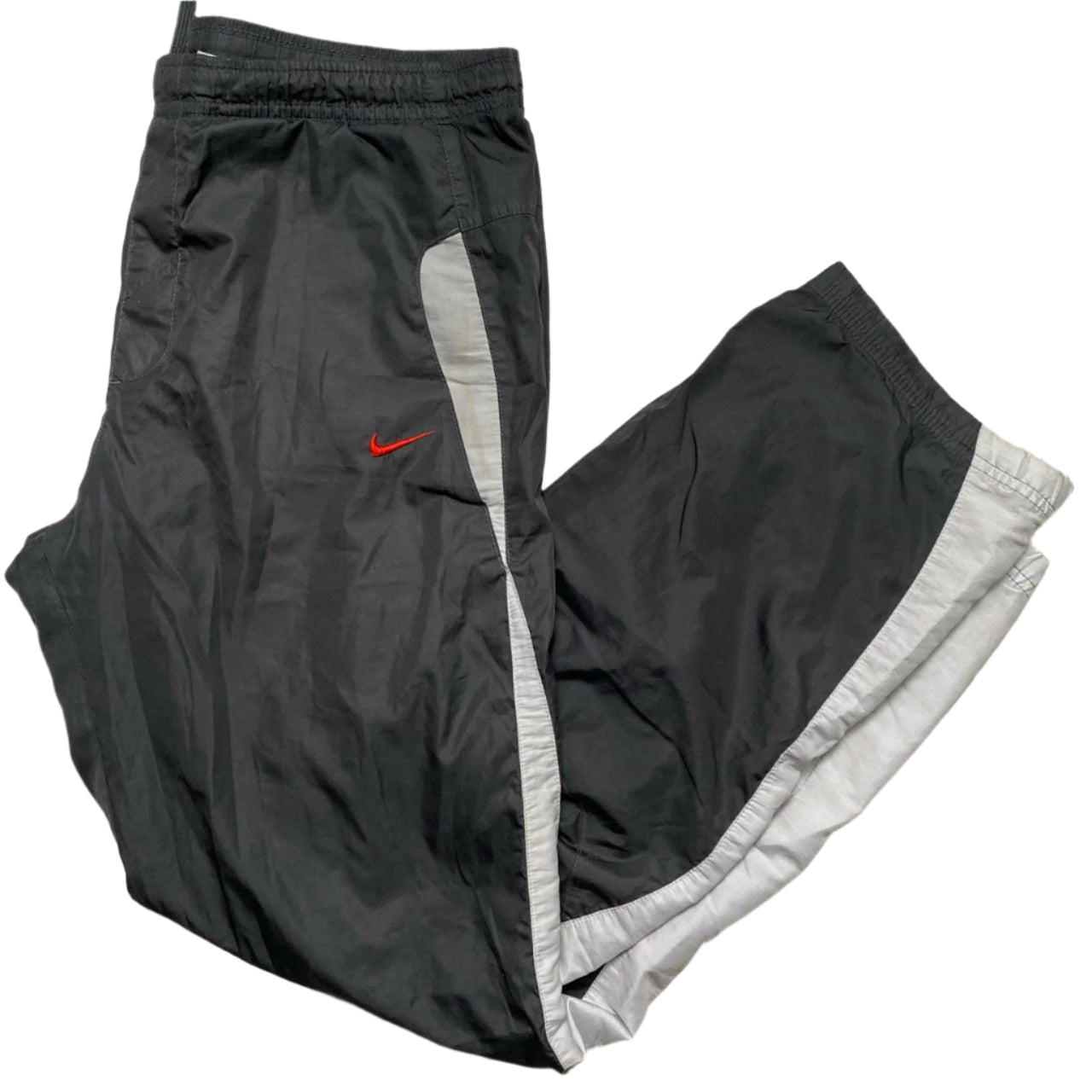 Nike Vintage y2k Grey White and Red Swoosh Shell Trackpant Bottoms (S)