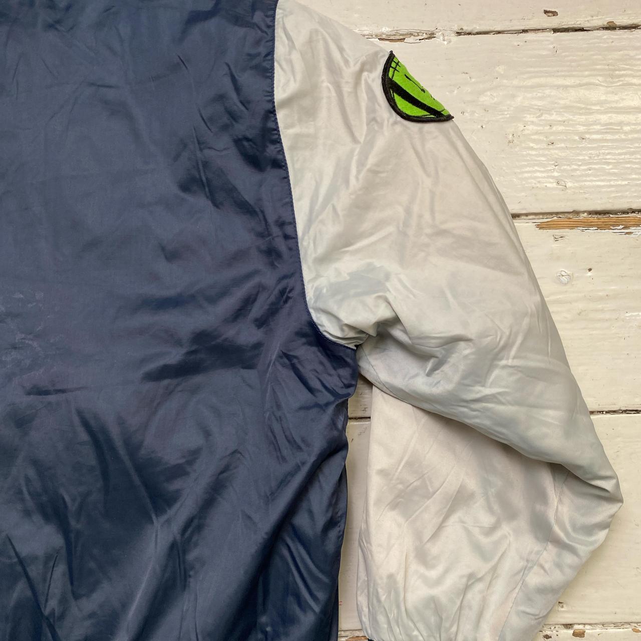 FUBU Navy Silver and Green Bomber Varsity Jacket (L)