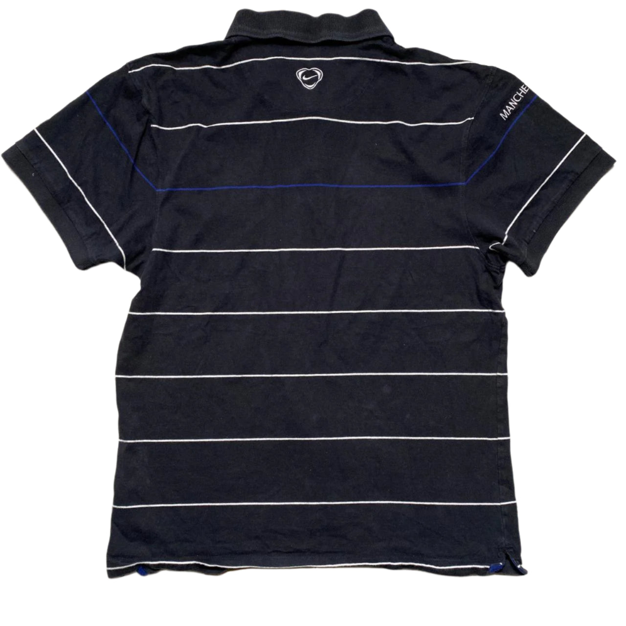 Nike Manchester United Vintage AIG 2007 2008 Black Blue and White Stripe Polo Shirt (L)