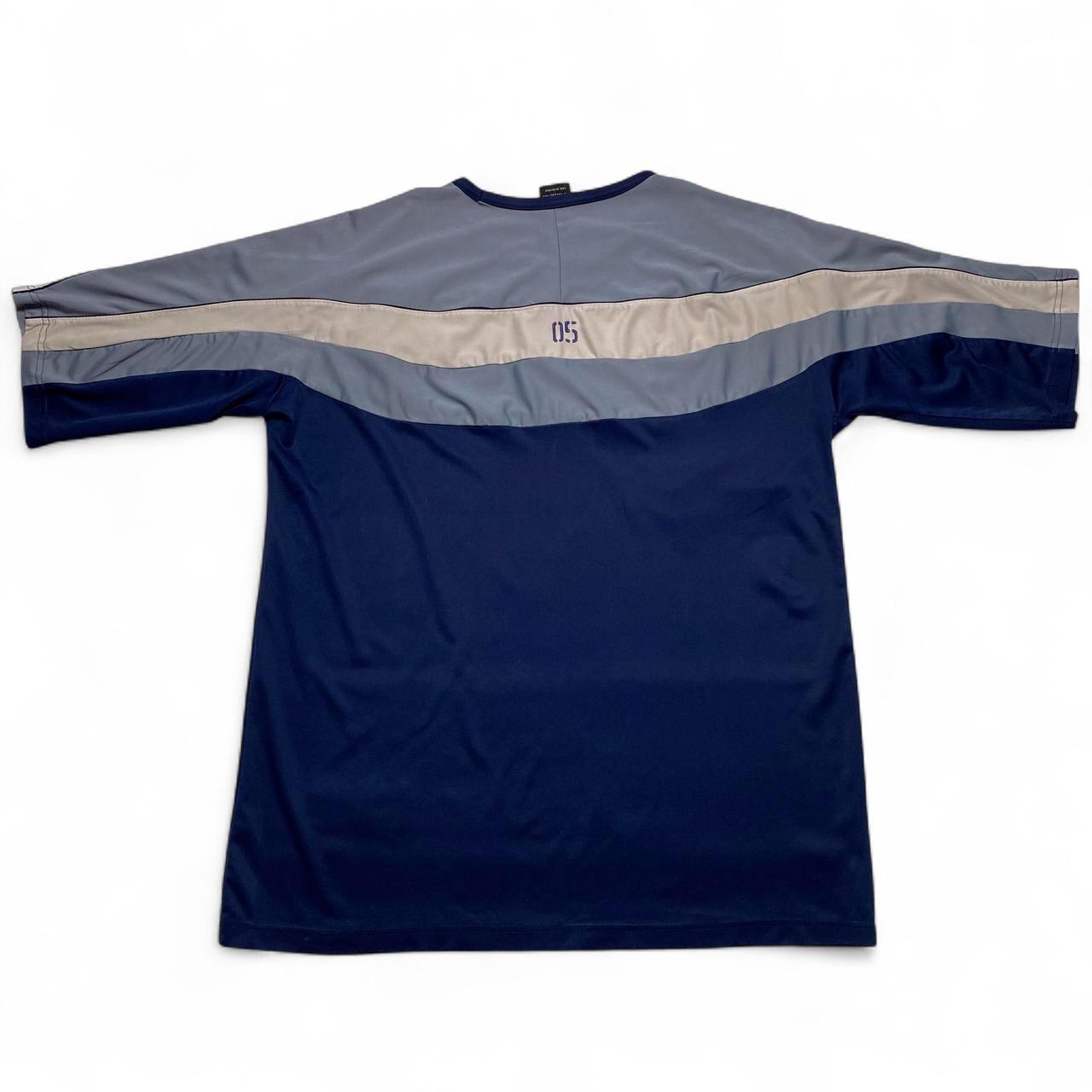 FUBU Navy Light Blue and White Vintage y2k Striped Jersey (XL)