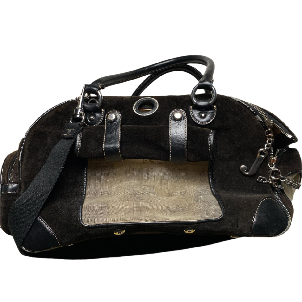 Juicy Couture Brown Suede and Silver Crown Doggy Couture Dog or Cat Holder Travel Bag