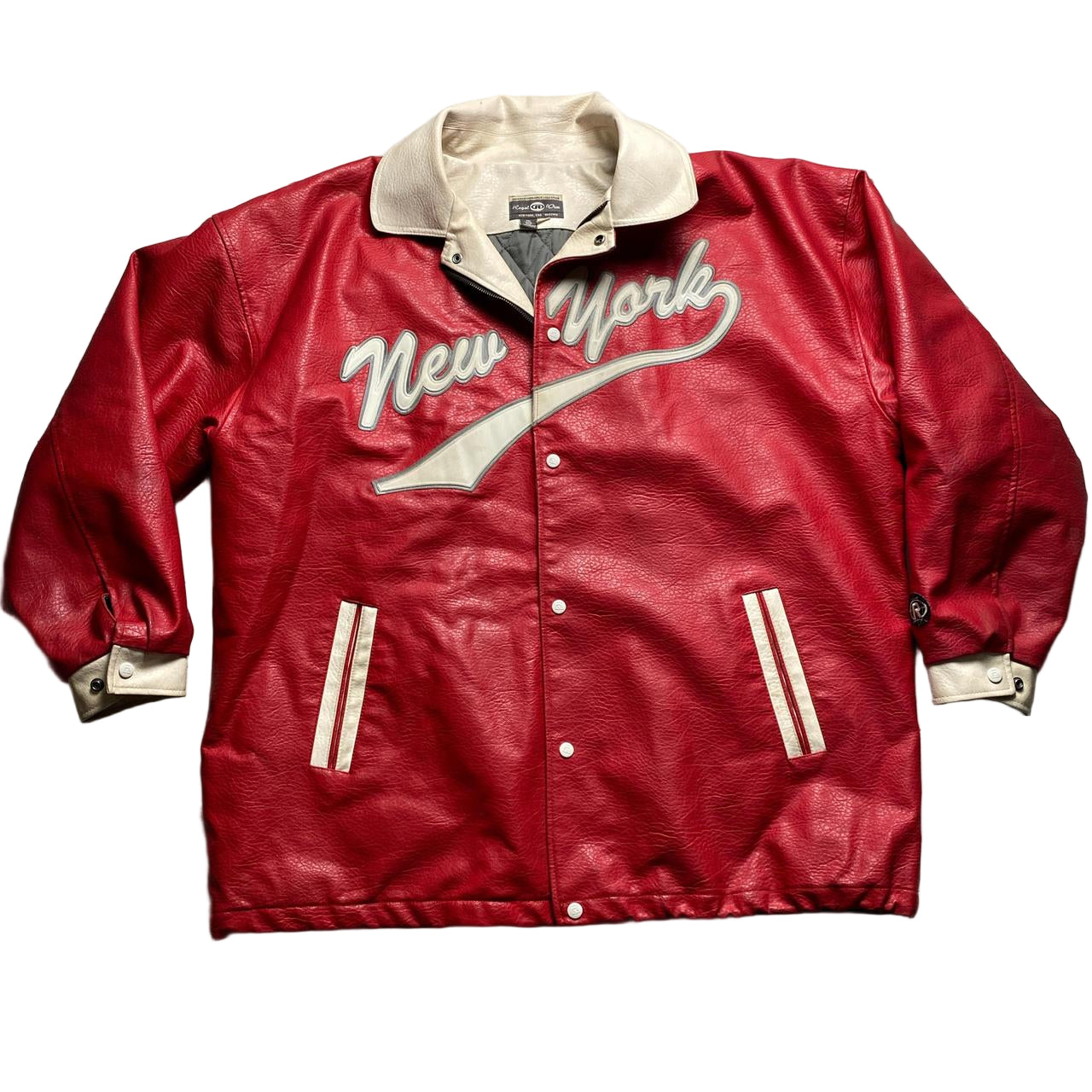 New York Regal Wear Vintage Red and Cream White Leather Long Jacket (2XL)
