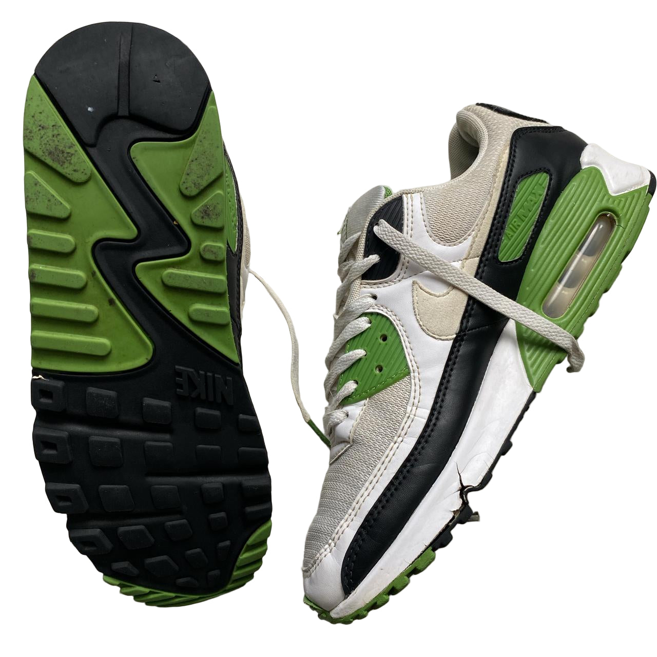 Nike Air Max 90 White Black and Green (UK 8)