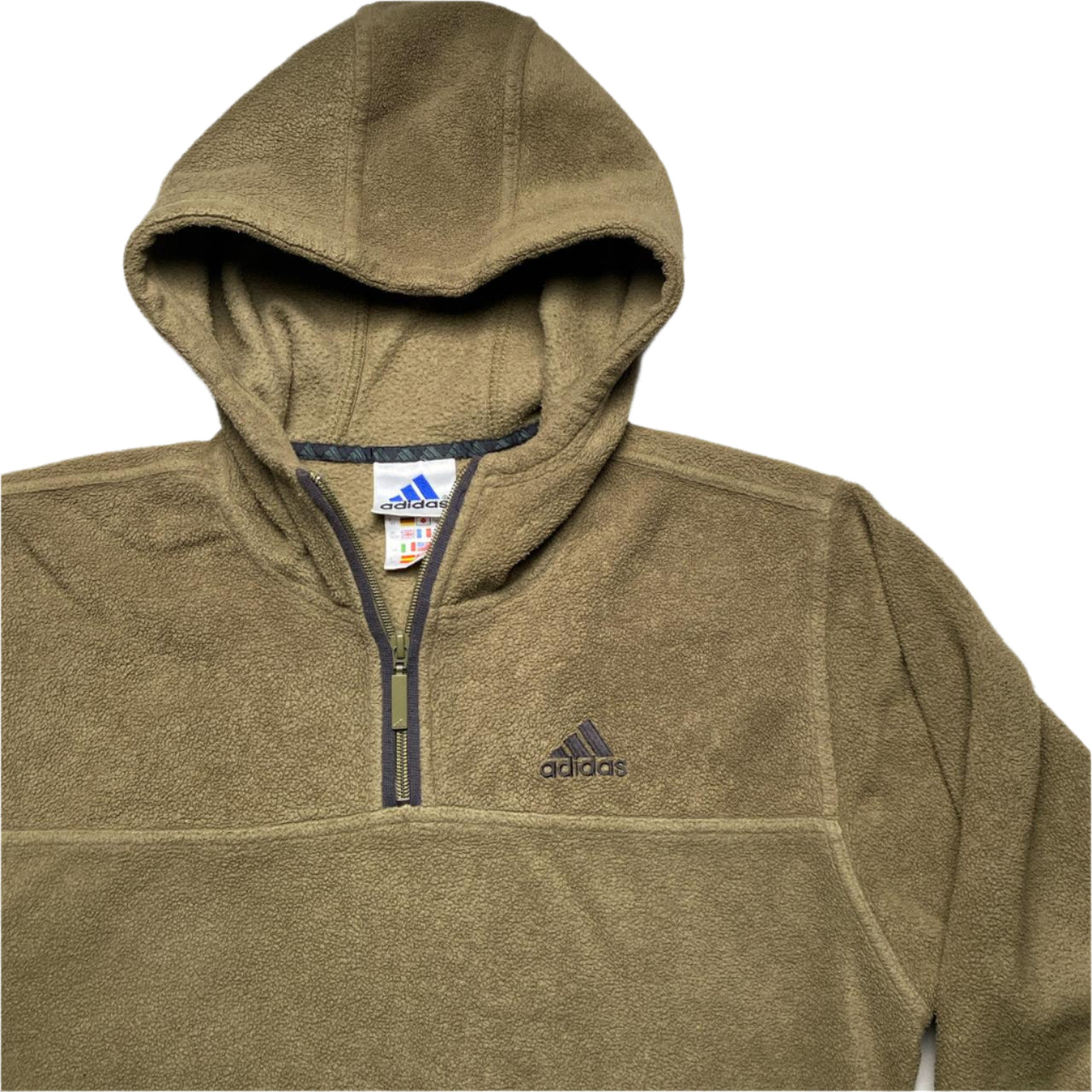 Adidas Olive Khaki Green Quarter Zip Fleece Hoodie (L)