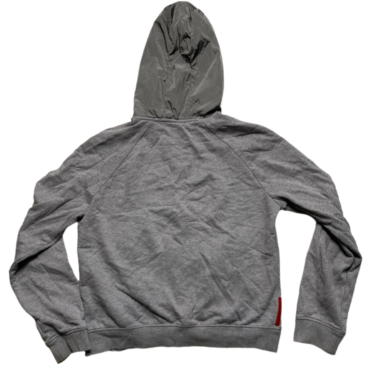 Prada Sport Red Tab Vintage Grey Hoodie Nylon Hood (XL)