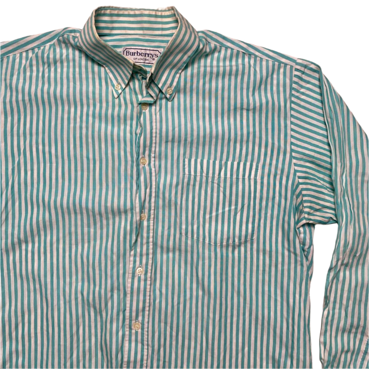 Burberry Burberrys Vintage Striped Light Blue and White Long Sleeve Shirt (L)