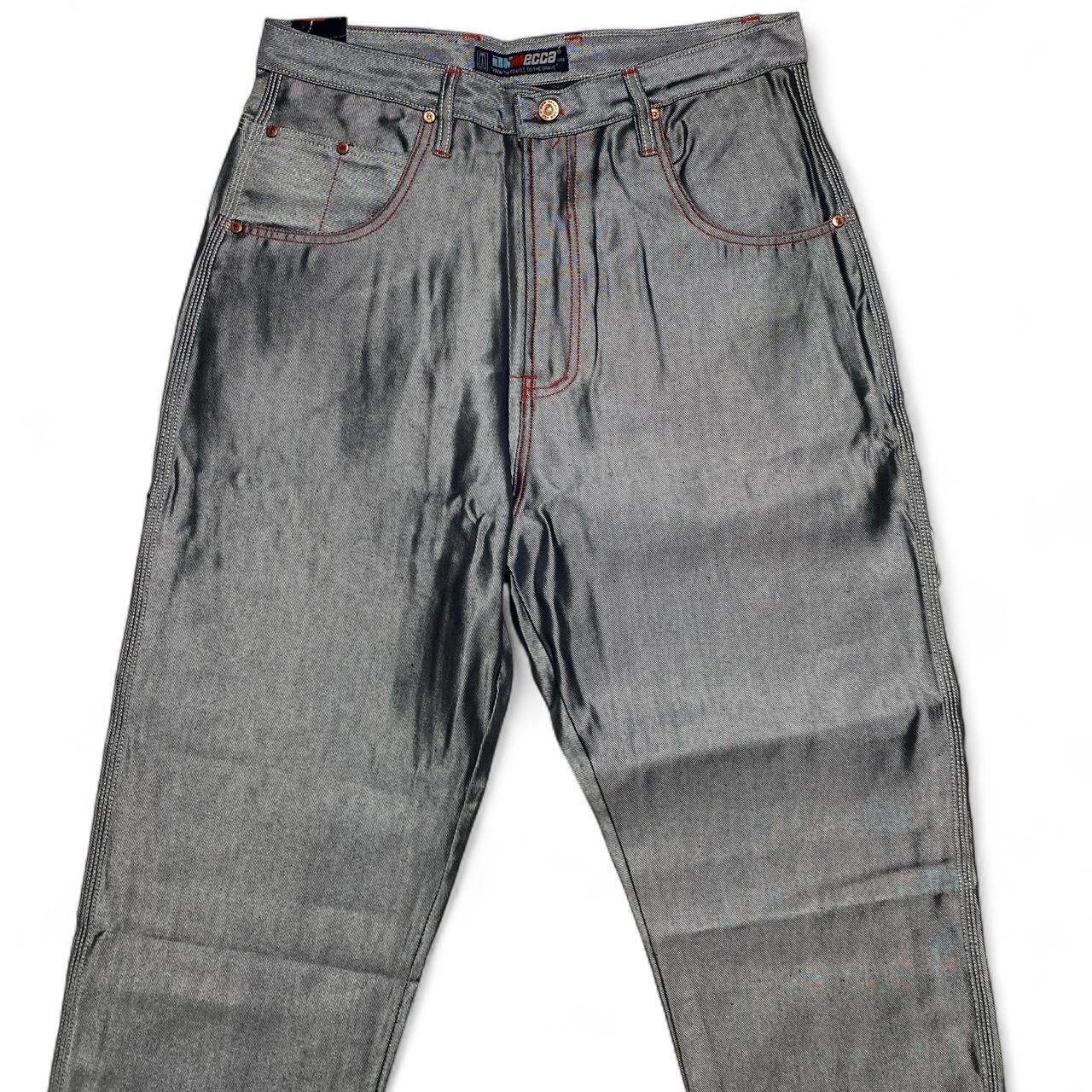 MECCA USA Vintage Baggy 90’s Y2K Shiny Metallic Silver Denim Jeans