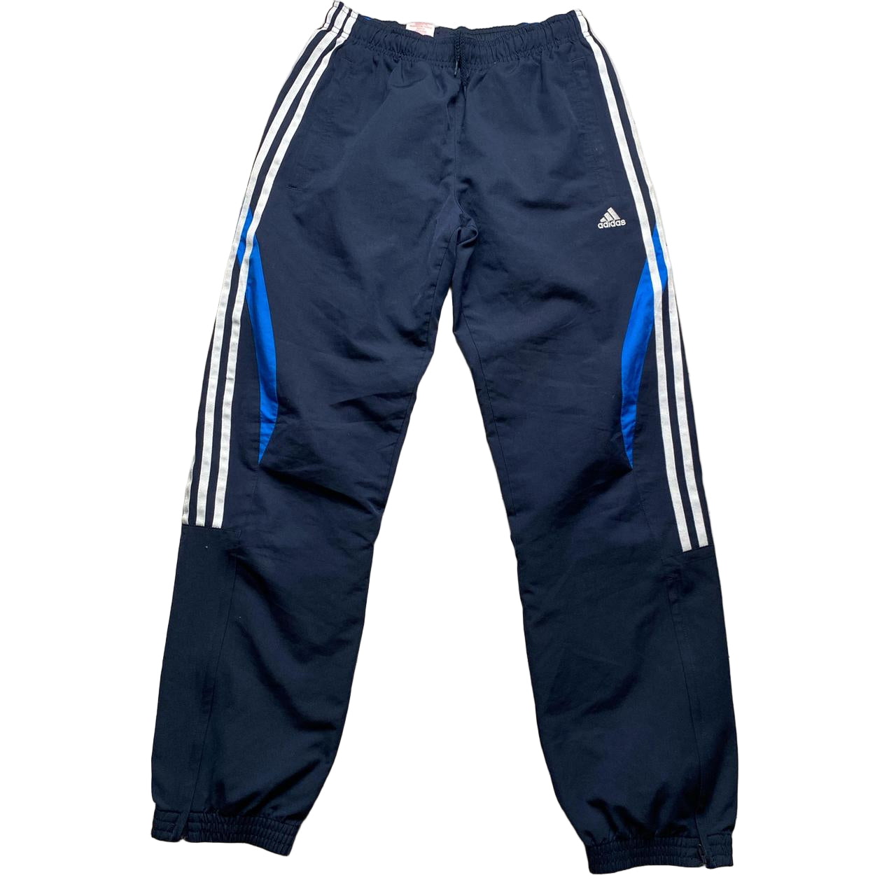 Adidas Navy Blue and White Shell Trackpant Bottoms (S)